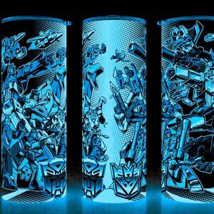Glow in the Dark Transformer Autobots vs Decepticon G1 Cup Mug Tumbler